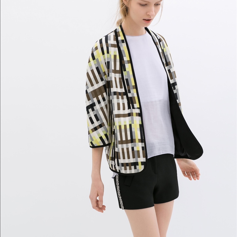 ZARA BLACK CREAM CHARTREUSE AND BROWN JACKET